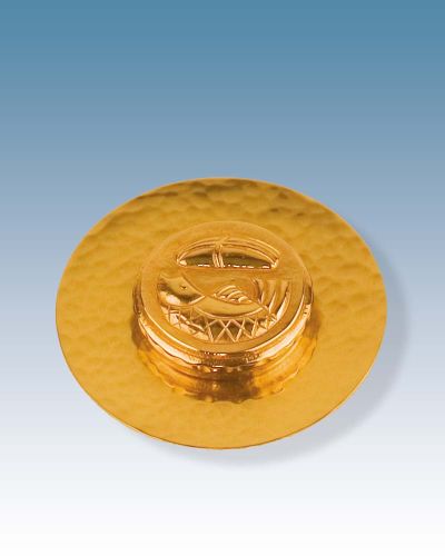 Versehpatene 8 cm Ø vergoldet, Fisch mit Brot
