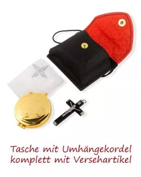 Versehpatene IHS 5,5 cm Ø mit Tuch & Kreuz im Etui