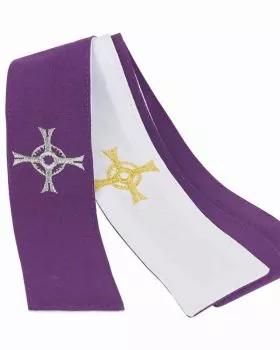 Versehstola weiß & violett 5cm breit mit gesickten Kreuzen