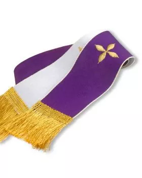 Versehstola violett & weiß 5 cm breit, mit Fransen