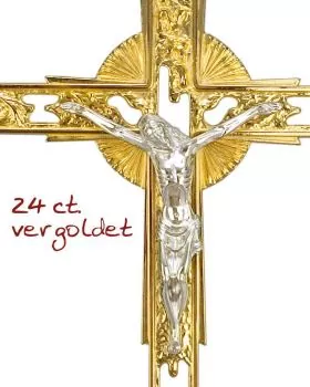 Vortragekreuz modern, vergoldet, mit Stange