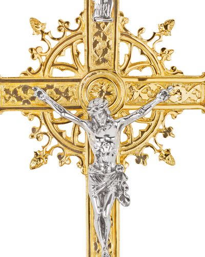 Preview: Vortragekreuz vergoldet 42 x 70 cm mit Stange 160 cm