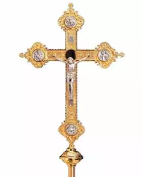 Vortragekreuz 65 x 42 cm vergoldet, mit Stange
