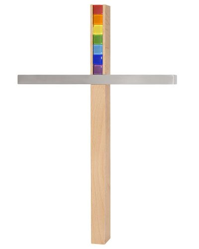 Holzkreuz Buche mit Edelstahl und Glassteine