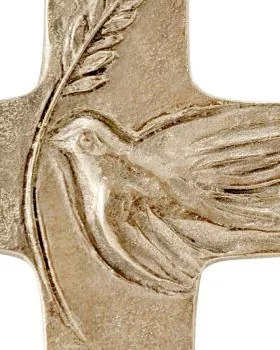 Kreuz Friedenstsaube Silberbronze 83 x 86 mm