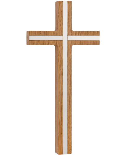 Preview: Holzkreuz Eiche, 10 x 22 cm mit silberfarbiger Einlage