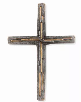 Bronze Kreuz mit Stäben 22,5 x 15,5 cm patieniert