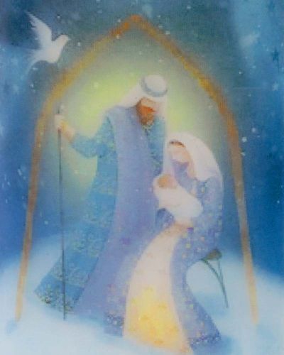 Weihnachtskerze Hl. Familie 150 x 60 cm blau