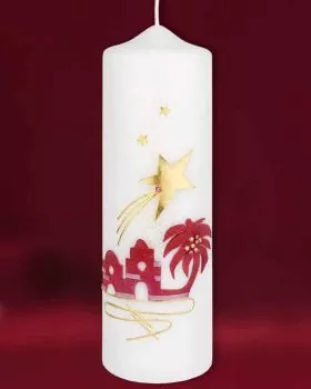 Weihnachtskerze 225x70mm Stern über Bethlehem rot