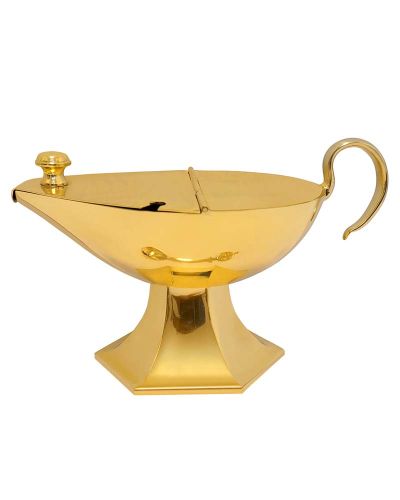 Schiffchen Messing vergoldet mit Löfferl 9 cm hoch