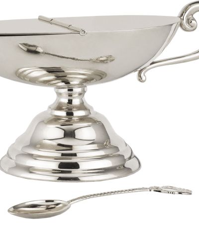 Preview: Schiffchen Messing vernickelt 13 cm lang 11 cm hoch