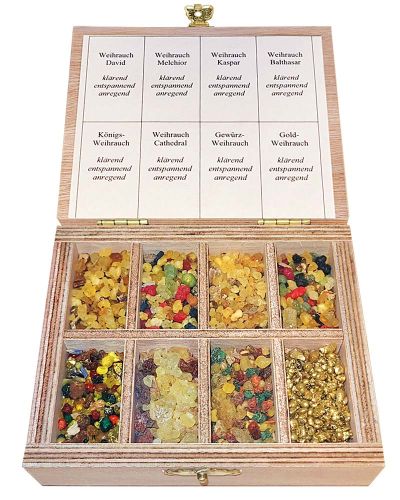 Preview: Weihrauch 8 Sorten im Holzkasten 11,5 x 9,5 cm