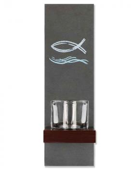 Weihwasserbecken mit Fisch 9 x 30 cm Schiefer mit Glas