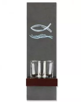 Weihwasserbecken mit Fisch 9 x 30 cm Schiefer mit Glas