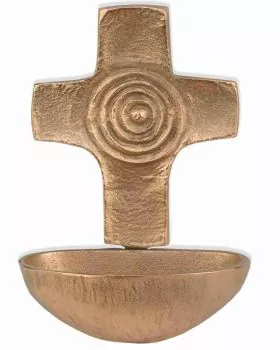 Weihwasser-Wandkessel mit Kreuz aus Bronze 9 x 8 cm