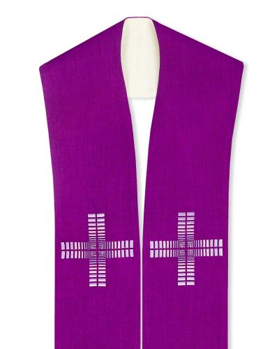 Doppelstola weiß & violett Kreuz modern, 140 cm