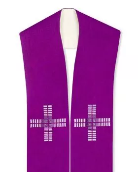 Doppelstola weiß & violett Kreuz modern, 140 cm