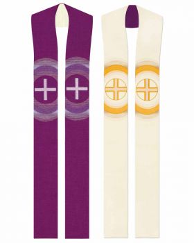 Doppelstola für Priester violett / weiß Kreuze gestickt