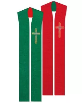 Doppelstola Facon rot/grün 140 cm mit gestickten Kreuzen
