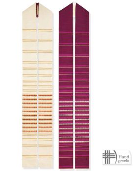 Wendestola weiß & violett Handwebe gestreift 160cm