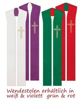 Doppelstola weiß/violett mit gestickten Kreuzen