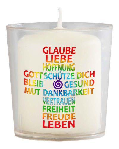 50 Lichterbecher & Kerzen Hoffnung Segenskreuz Regenbogen