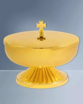 Ziborium vergoldet 14 cm Ø Deckel mit Abschlusskreuz