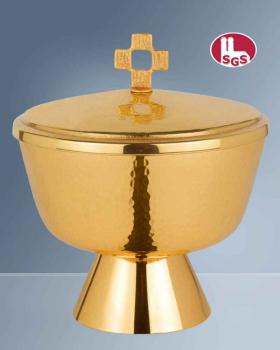 Ziborium mit Kreuz 16 cm gehämmert vergoldet