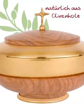 Ziborium aus Olivenholz innen vergoldet 16 cm Ø