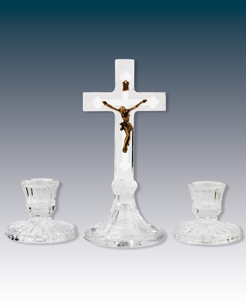 Altargarnitur cm 20 mit - Kirchenbedarf Glas Kerzenleuchter Stehkreuz