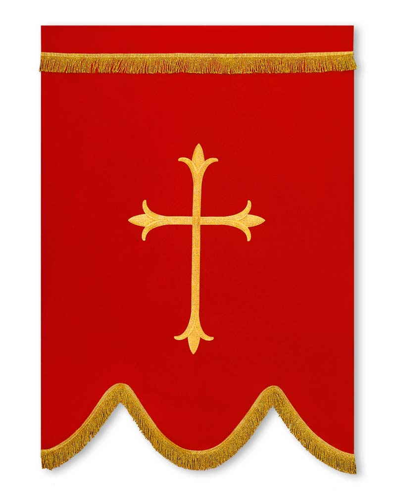 Fahne rot IHS und Kreuz goldgestickt - Kirchenbedarf