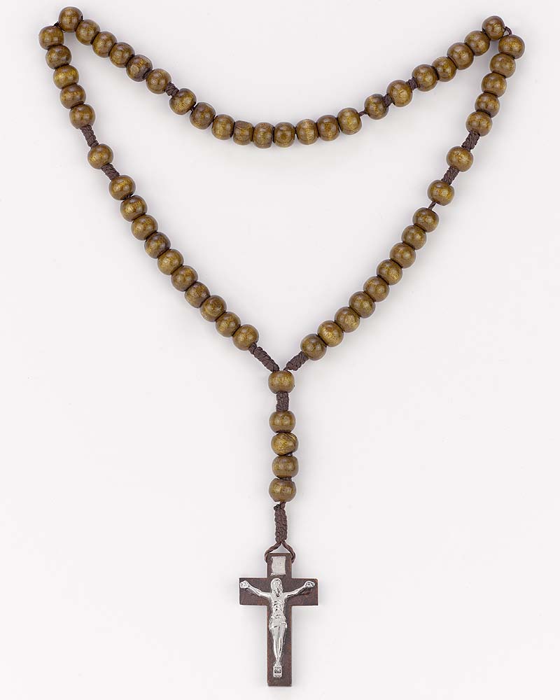 Holzrosenkranz braune Perle 8 mm Ø, mit Kruzifix - Kirchenbedarf