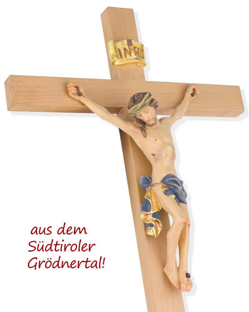 Kruzifix Jesus Christus Holz und Metall Silberfarben zum Aufhängen - 13 cm