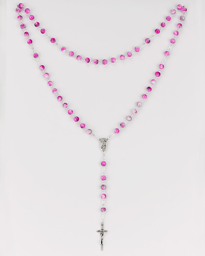 Rosenkranz mit Glasperlen rosa 8 mm Ø, Antikoptik - Kirchenbedarf