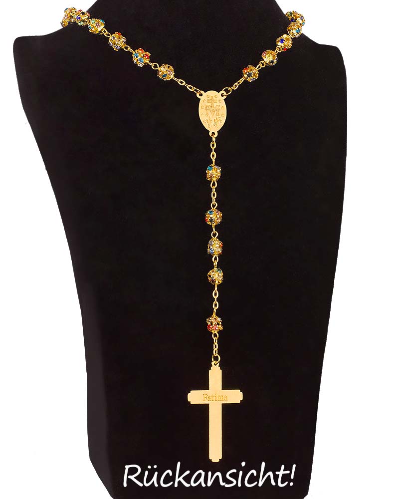 Rosenkranz vergoldet, Perlen mit farbigen Glassteinen - Kirchenbedarf