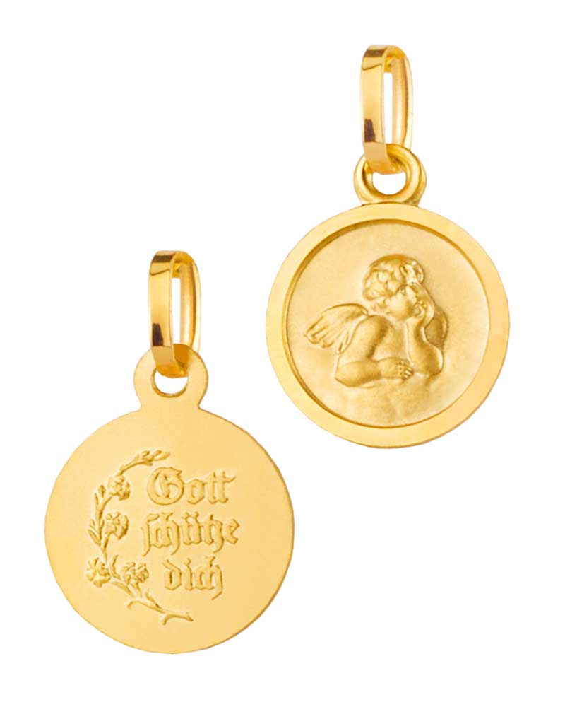 Schutzengel Anhänger Gold 333 Medaille 10 mm Ø - Kirchenbedarf