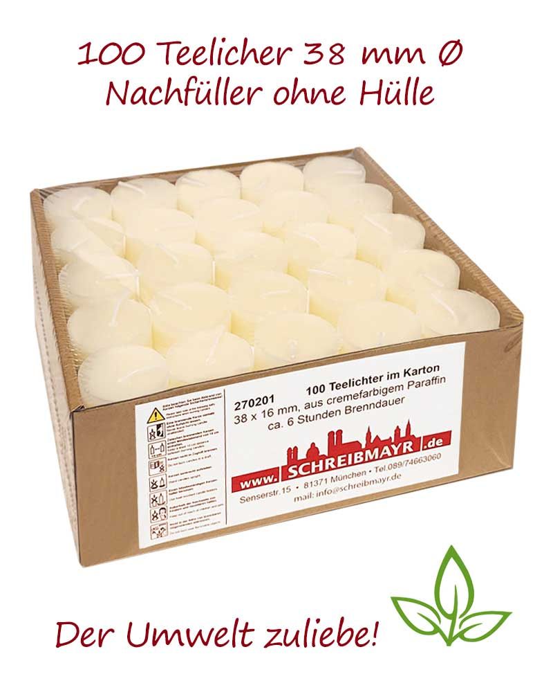 100 Teelichter im Karton 3,8 Ø x 1,6 cm hoch