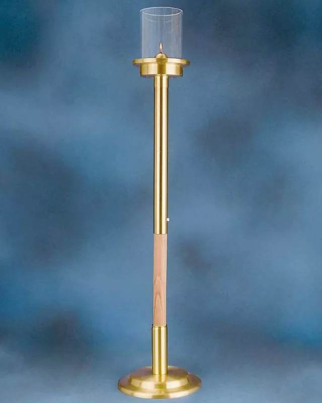 Flambeauxstab Holz 65 cm Messing mit Plexiglaszylinder