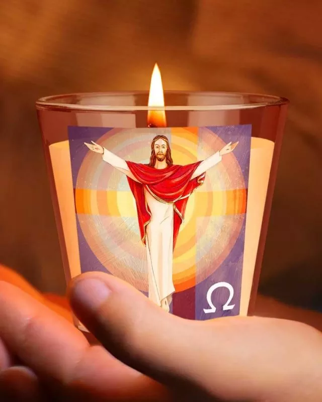12 Kerzengläser 65 x 65 mm Auferstehung Christi A + O