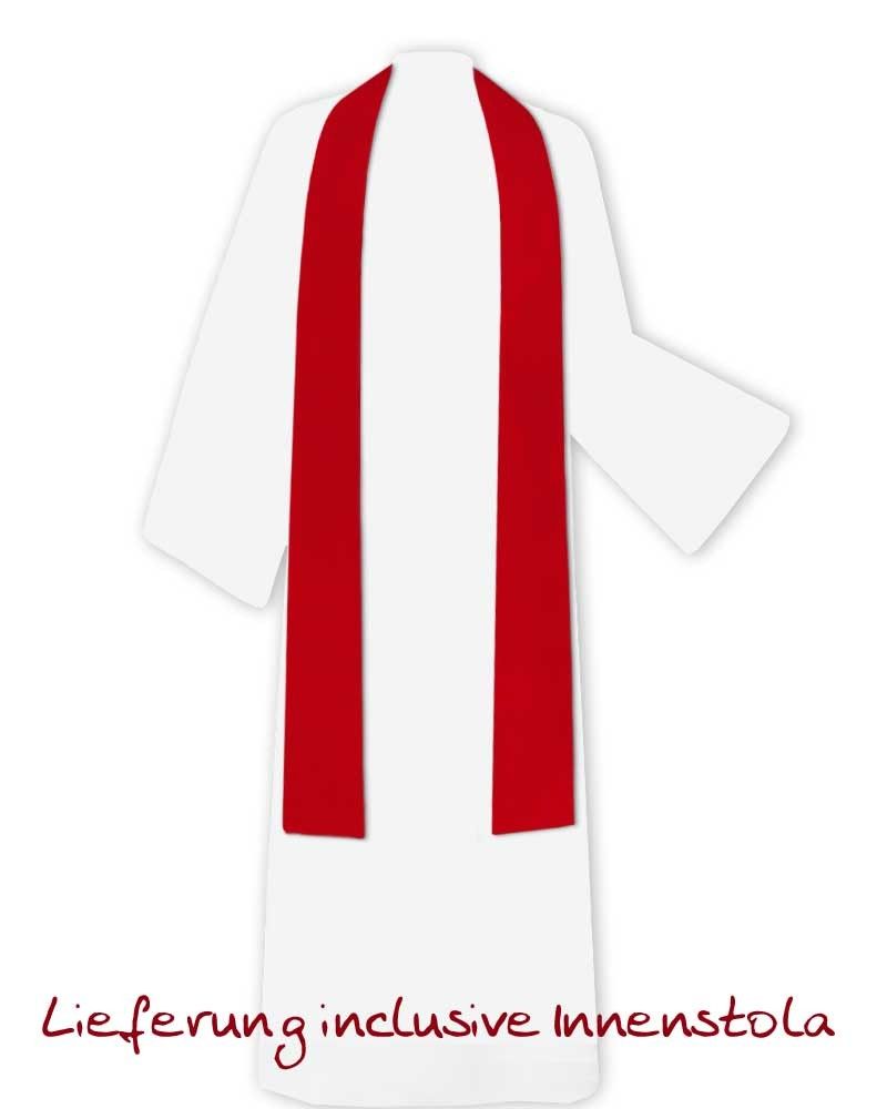 Kasel rot, 130 cm lang  schlichtes Kreuz gestickt