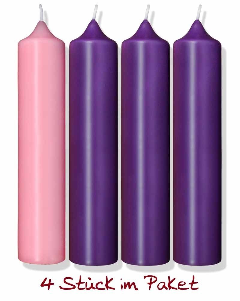 4 Adventskerzen 250x60 mm RAL 3 x Kerze lila, 1 x rosa