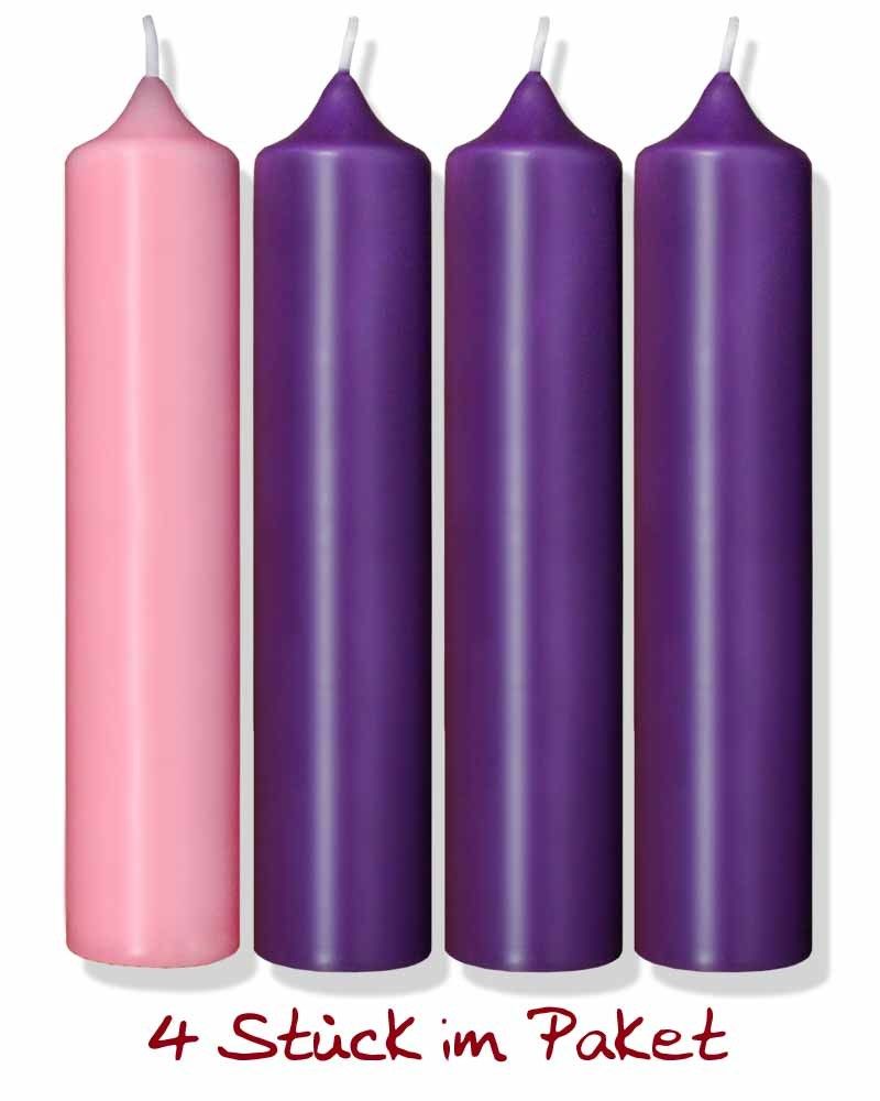 4 Adventskerzen 300x70 mm RAL 3 x Kerze lila, 1 x rosa