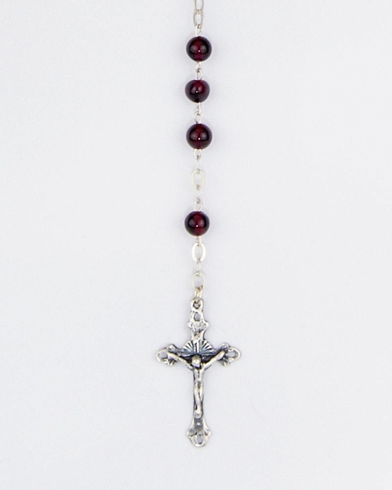 Rosenkranz Granat 4 mm Ø 925 Sterling Silber gekettelt