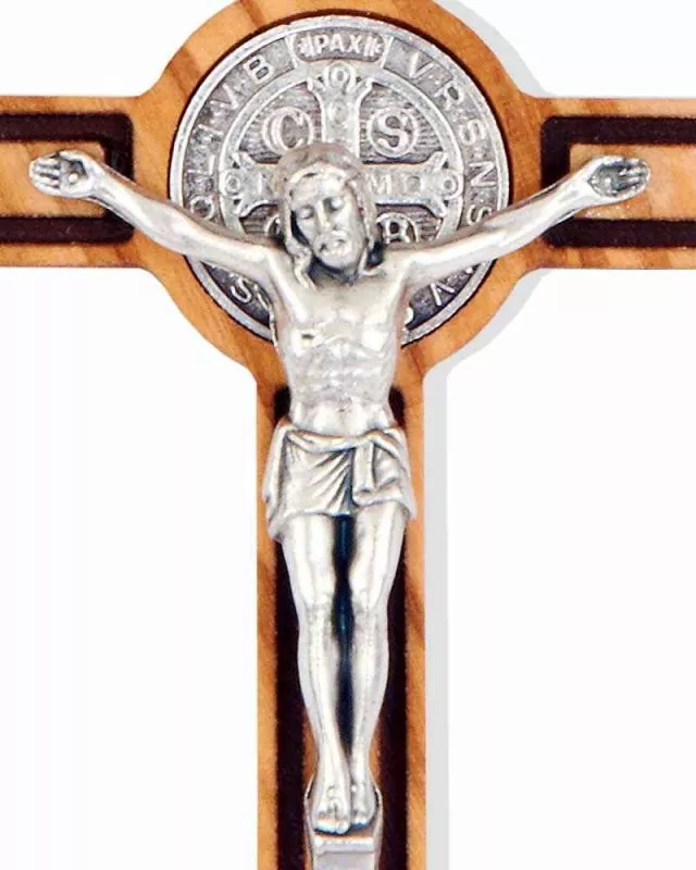 Benediktuskreuz 8 x 4 cm Olivenholz mit Umhängekordel