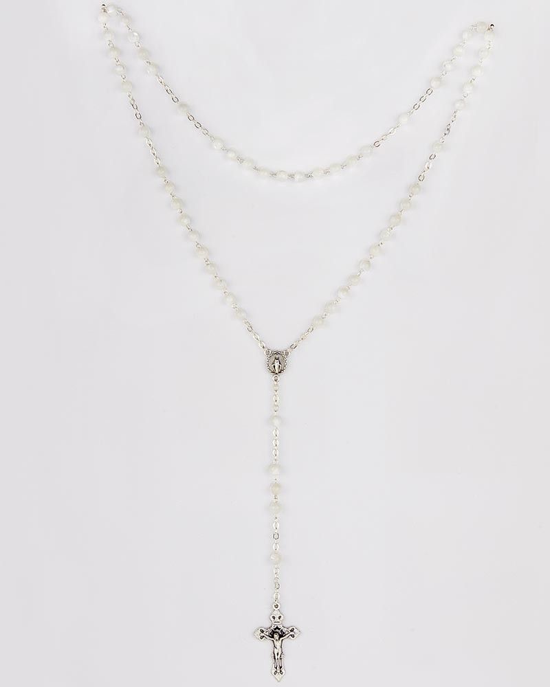 Rosenkranz aus imitierten Wasserperlen Kreuz 4 cm