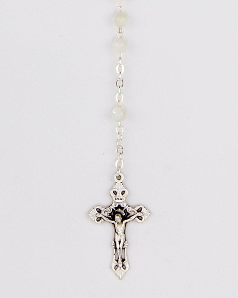 Kommunionrosenkranz versilbert Perle 3 mm Ø Perlmutt