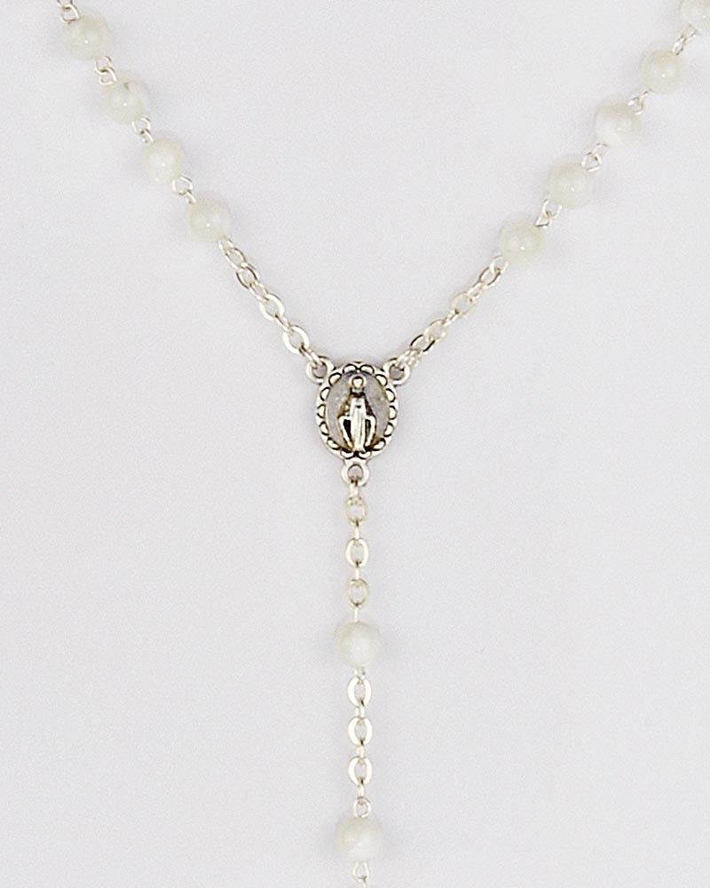 Kommunionrosenkranz versilbert Perle 3 mm Ø Perlmutt