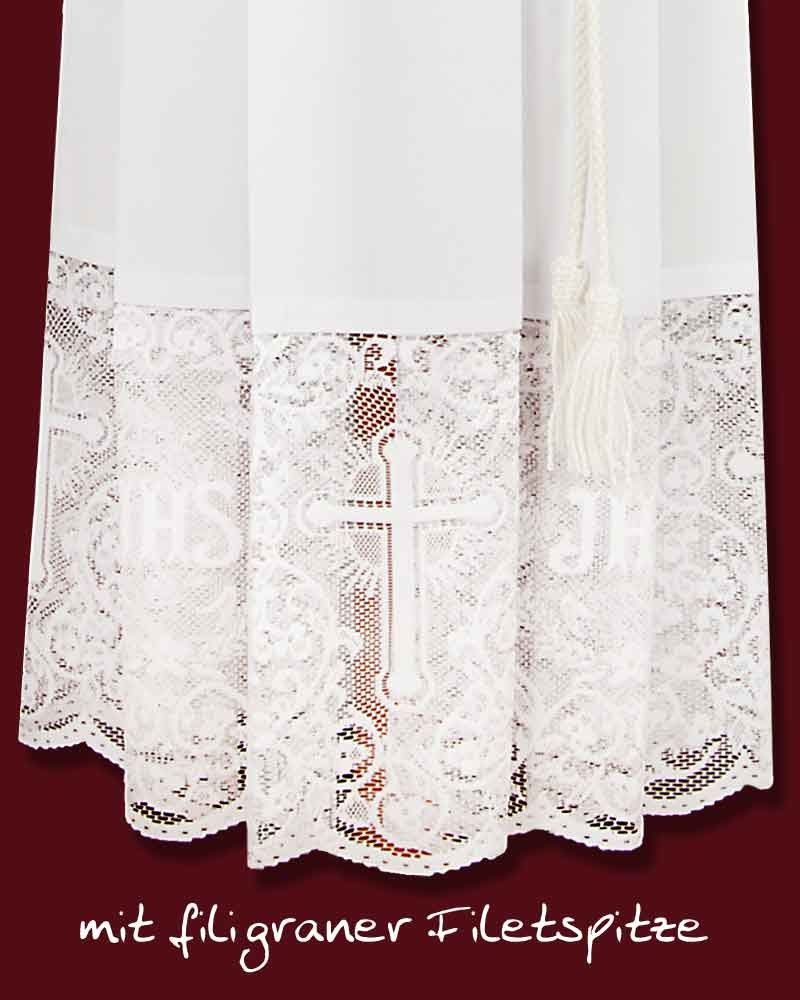 Albe Baumwollmix 160 cm Spitzenbesatz IHS & Kreuz