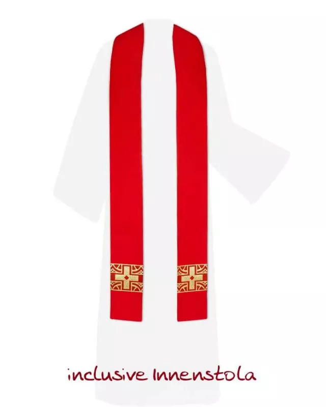 Nikolaus - Kasel rot mit Gabelkreuz Bortenbesatz