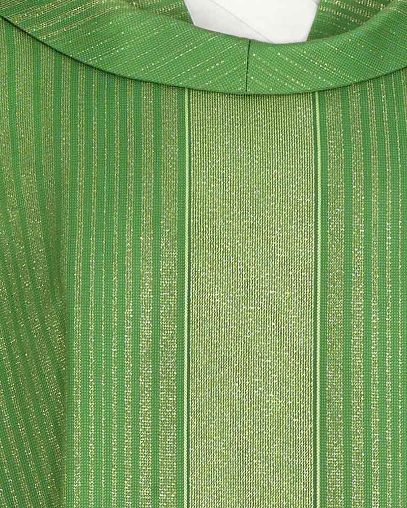 Kasel mit Kragen grün gestreift Wolle & Seide 155 cm lang